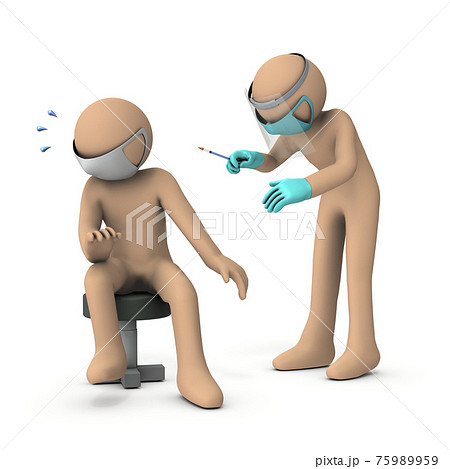 ワクチン接種を受ける医師と患者。白バック。3Dレンダリング。 ワクチン接種を受ける医師と患者。白バック。3Dレンダリング。 75989959