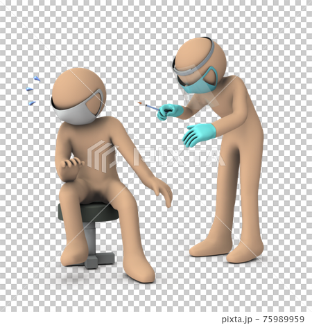 ワクチン接種を受ける医師と患者。白バック。3Dレンダリング。 ワクチン接種を受ける医師と患者。白バック。3Dレンダリング。 75989959
