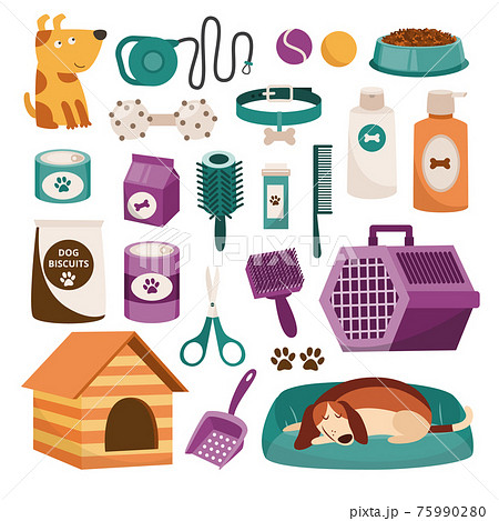 Dog care items set with pet care accessories Stock