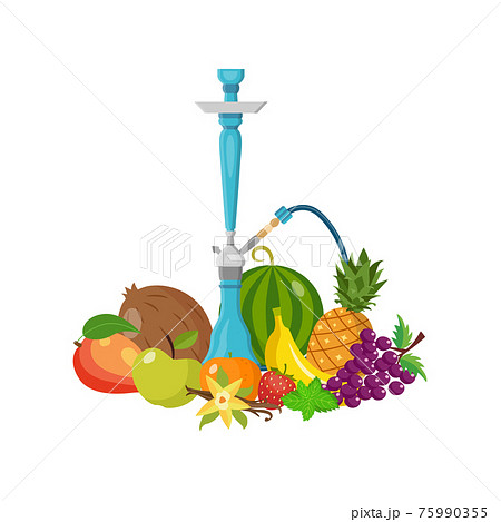 Composition with hookah and fruits, flat vector illustration isolated. 75990355
