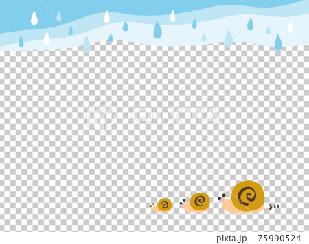 かわいいカタツムリと雨のフレーム 夏 梅雨 手書きイラストのイラスト素材