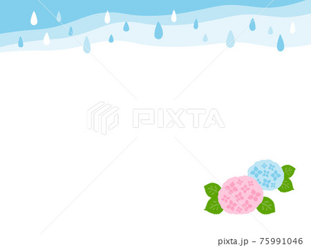 かわいい紫陽花のフレーム アジサイ 夏 梅雨 手書きイラストのイラスト素材