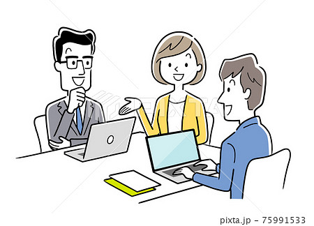 ベクターイラスト素材 打ち合わせをするチーム ビジネスシーンのイラスト素材