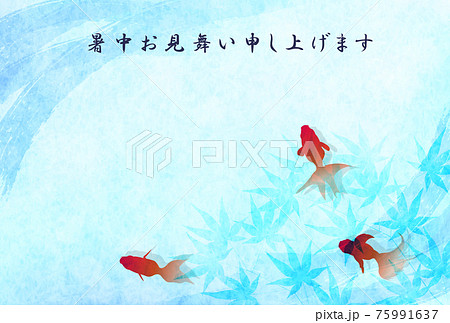 金魚 暑中見舞い もみじ 背景のイラスト素材