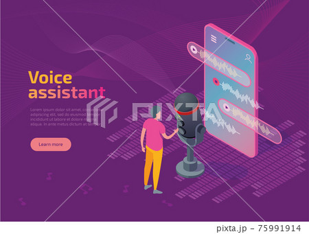 Voice assistant application isometric landing page, web banner 75991914