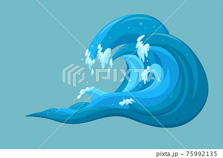 Tsunami waves background. Moving ocean waves in cartoon style. Vector illustration 75992135