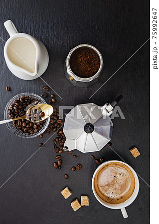 Purple Coffee Time with Moka Espresso Stock Photo - Image of coffee,  italian: 112045348