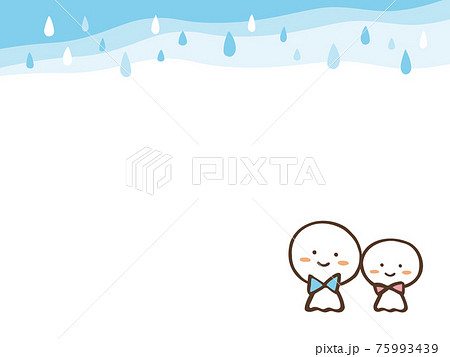 かわいいてるてる坊主と雨のフレーム 夏 梅雨 手書きイラストのイラスト素材