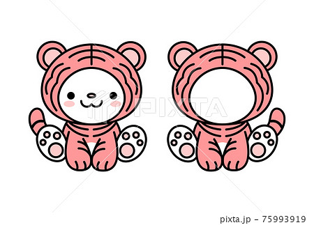 顔はめパネル 可愛い寅の着ぐるみを着ている猫ちゃんのイラスト セット ベクター 75993919