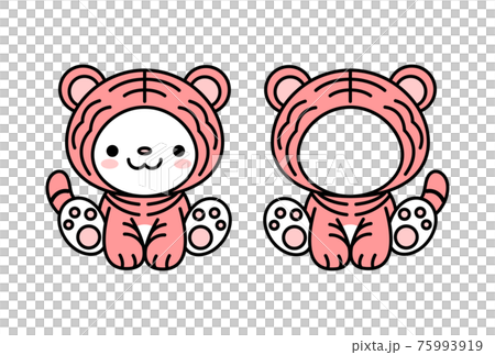 顔はめパネル 可愛い寅の着ぐるみを着ている猫ちゃんのイラスト セット ベクター 75993919
