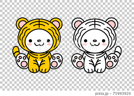 年賀状素材 可愛い寅の着ぐるみを着ている猫ちゃんのイラスト セット ベクターのイラスト素材