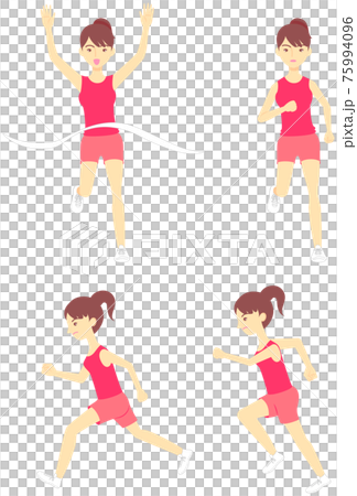 走る、日本人、アジア人女性 75994096