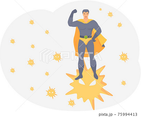 Hero demonstrates power of immunity. Man superhero in costume fights against virus and bacteria 75994413