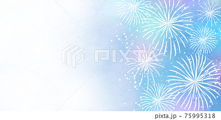 淡い水彩風の花火のベクターイラストフレーム背景 白バック コピースペース のイラスト素材