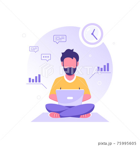 Caucasian man working on laptop, flat design vector 75995605