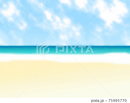 空と海と砂浜のビーチの風景イラスト No 01のイラスト素材
