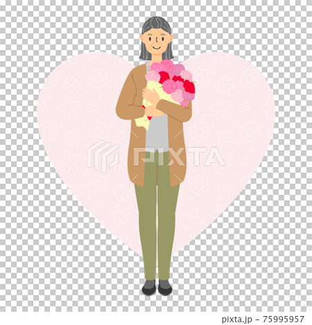 Illustration of a bouquet and a senior mom 75995957