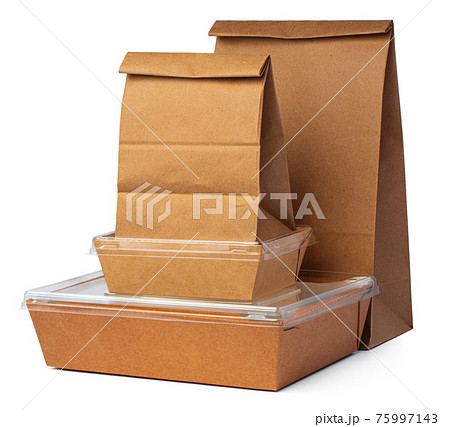 Craft paper package for food on white background Craft paper package for food on white background 75997143