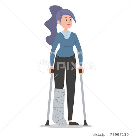 Woman on crutches with a broken leg 75997159