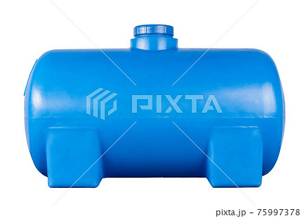 Blue plastic water tank isolated on white 75997378