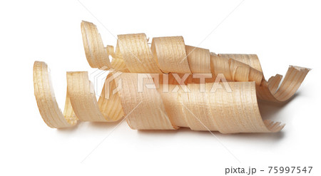 Wood shavings isolated on white background Wood shavings isolated on white background 75997547