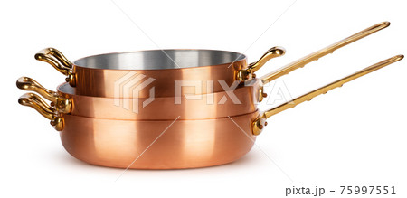 Copper cookware set isolated on white background 75997551