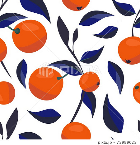 Contemporary art pattern. Juicy oranges and blue leaves. Abstract fruits vector seamless texture Contemporary art pattern. Juicy oranges and blue leaves. Abstract fruits vector seamless texture 75999025