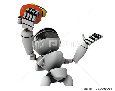 遅刻に気づいて慌てる人工知能のロボット。白バック。3Dレンダリング。 遅刻に気づいて慌てる人工知能のロボット。白バック。3Dレンダリング。 76000594