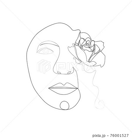 Woman face with flowers one line drawing. Half of the face is a flower. Continuous line drawing art. Nature cosmetics. 76001527