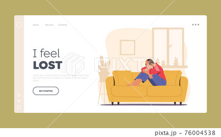 Despair, Frustration, Life Problems Landing Page Template. Young Depressed Desperate Man Character Sitting on Couch 76004538