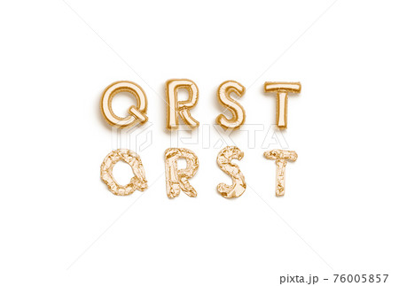 Inflated, deflated gold Q R S T letters, balloon font 76005857