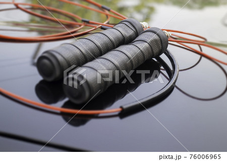View side of fitness jumping rope with idea concept View side of fitness jumping rope with idea concept 76006965