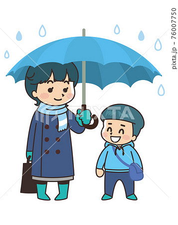 雨の日に傘をさす親子 梅雨のイラスト素材