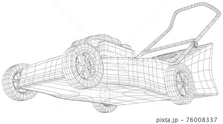 Powerful Lawn mower. Gardening grass-cutter equipment. Vector created of 3d, Wire-frame Powerful Lawn mower. Gardening grass-cutter equipment. Vector created of 3d, Wire-frame 76008337