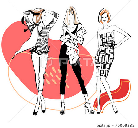 夏のモード　モノクロ柄　背景赤 76009335