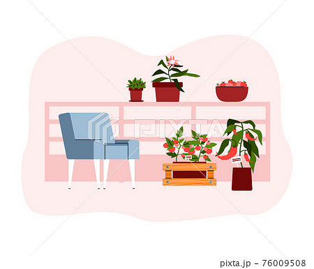 Balcony garden with plants and furniture, cartoon vector illustration isolated. 76009508