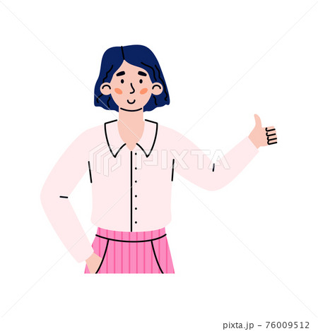 Young confident woman holding thumb up, cartoon... - Stock Illustration  [76009512] - PIXTA