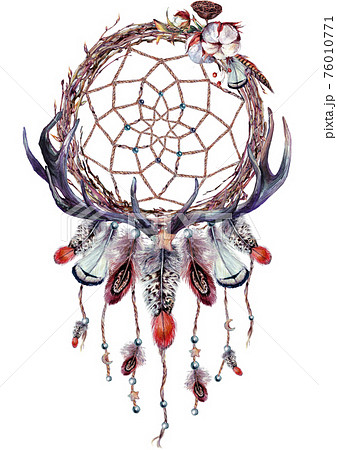 Watercolor Boho Dream Catcher Illustration 76010771