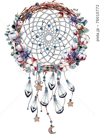 Watercolor Boho Dream Catcher Illustration 76010772