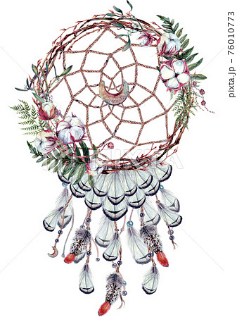 Watercolor Boho Dream Catcher Illustration 76010773