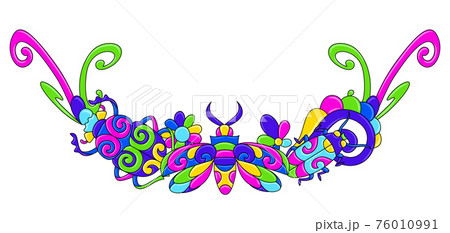 Decorative frame with stylized bugs and insects. Mexican ceramic cute naive art. 76010991