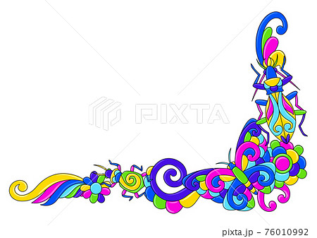 Decorative frame with stylized bugs and insects. Mexican ceramic cute naive art. 76010992