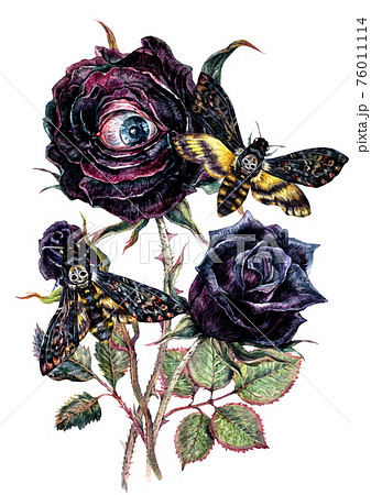 Halloween Watercolor Bouquet With Black Roses のイラスト素材