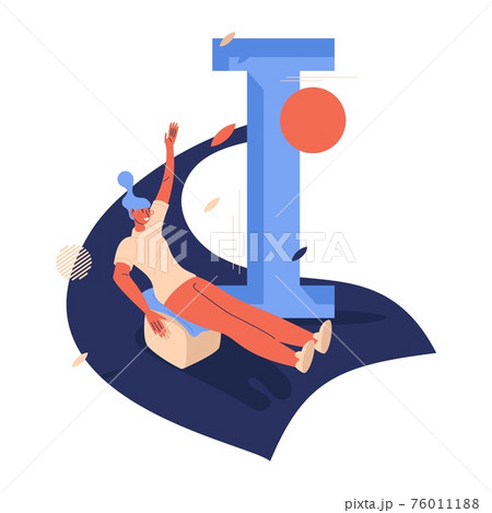 Woman on block riding down the hill. Ice blocking summer activity with capital letter I. Sport illustration isolated on white 76011188