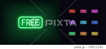 Neon free tag icon. Glowing neon sign of text Free, outline pictogram and silhouette 76011262