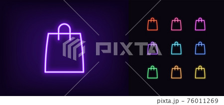 Neon shop bag icon. Glowing neon bag sign, outline silhouette 76011269