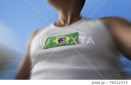 The national flag of Brazil on the athlete's chest The national flag of Brazil on the athlete's chest 76012333
