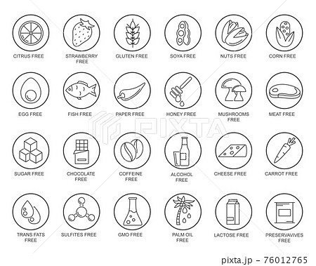 Allergen Ingredients Sign Thin Line Icon Set. Vector Allergen Ingredients Sign Thin Line Icon Set. Vector 76012765