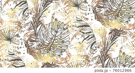 Vector seamless pattern with tropical leaves 76012966