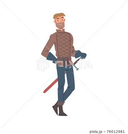 Knight in Gloves Standing with Sharp Sword Vector Illustration 76012981